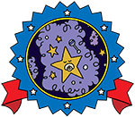 Illustration of a nebula with stars in it, one of which has a pacifier in its mouth like a baby.