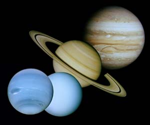 Outer planet montage. Mouse over swaps with binary image data.