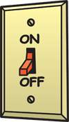 Cartoon light switch turns on and off with mouse hover.