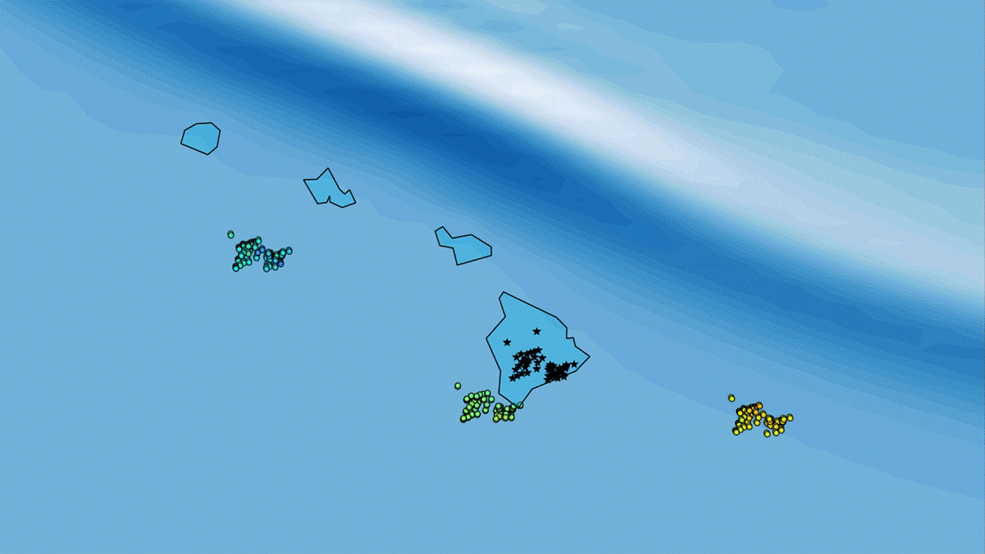Animación de un tsunami cruzando Hawai en octubre del 2012.
