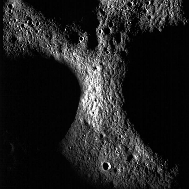 Dark craters on the Moon.